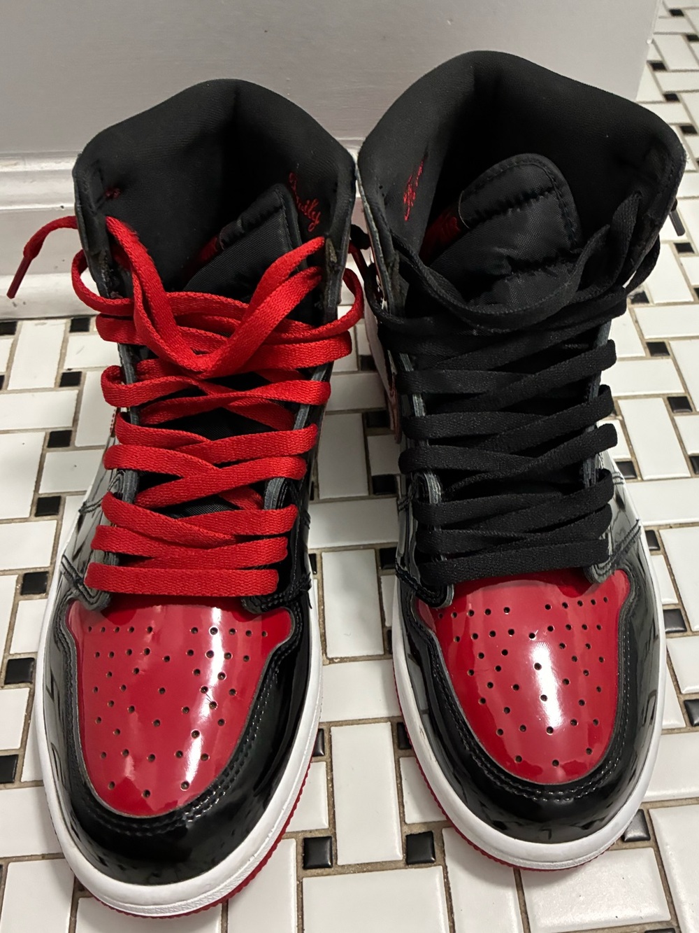 Nike Kids High-Top Sneakers in Red and Black